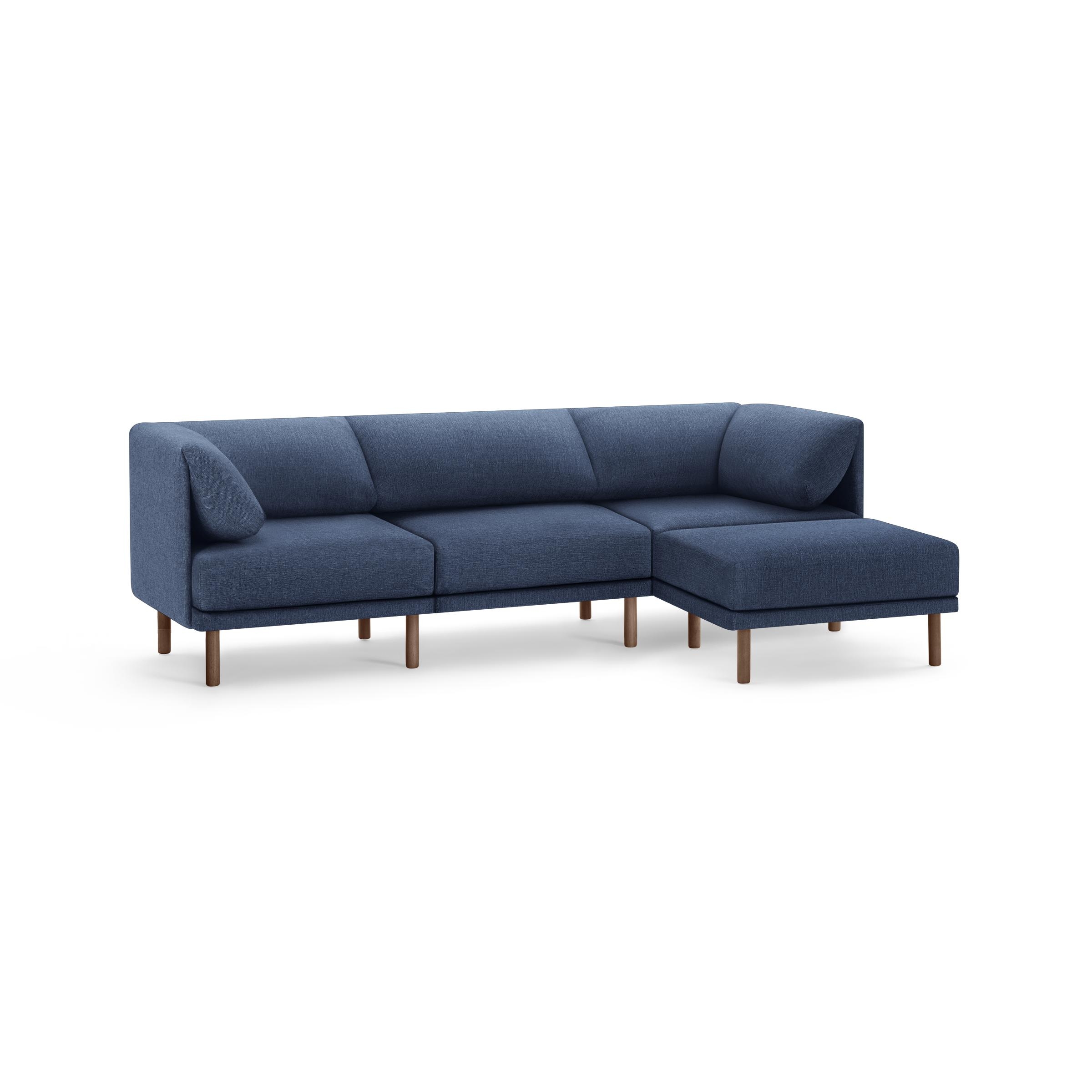 The Range 4-Piece Sectional Lounger in Navy Blue, Walnut Legs - Image 0