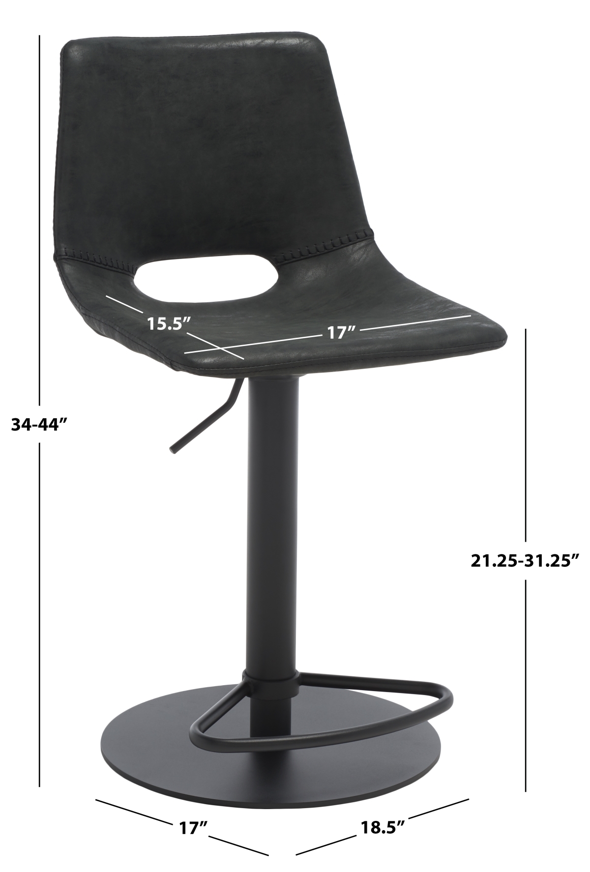 Freya Gas Lift Bar Stool - Black - Safavieh - Image 8