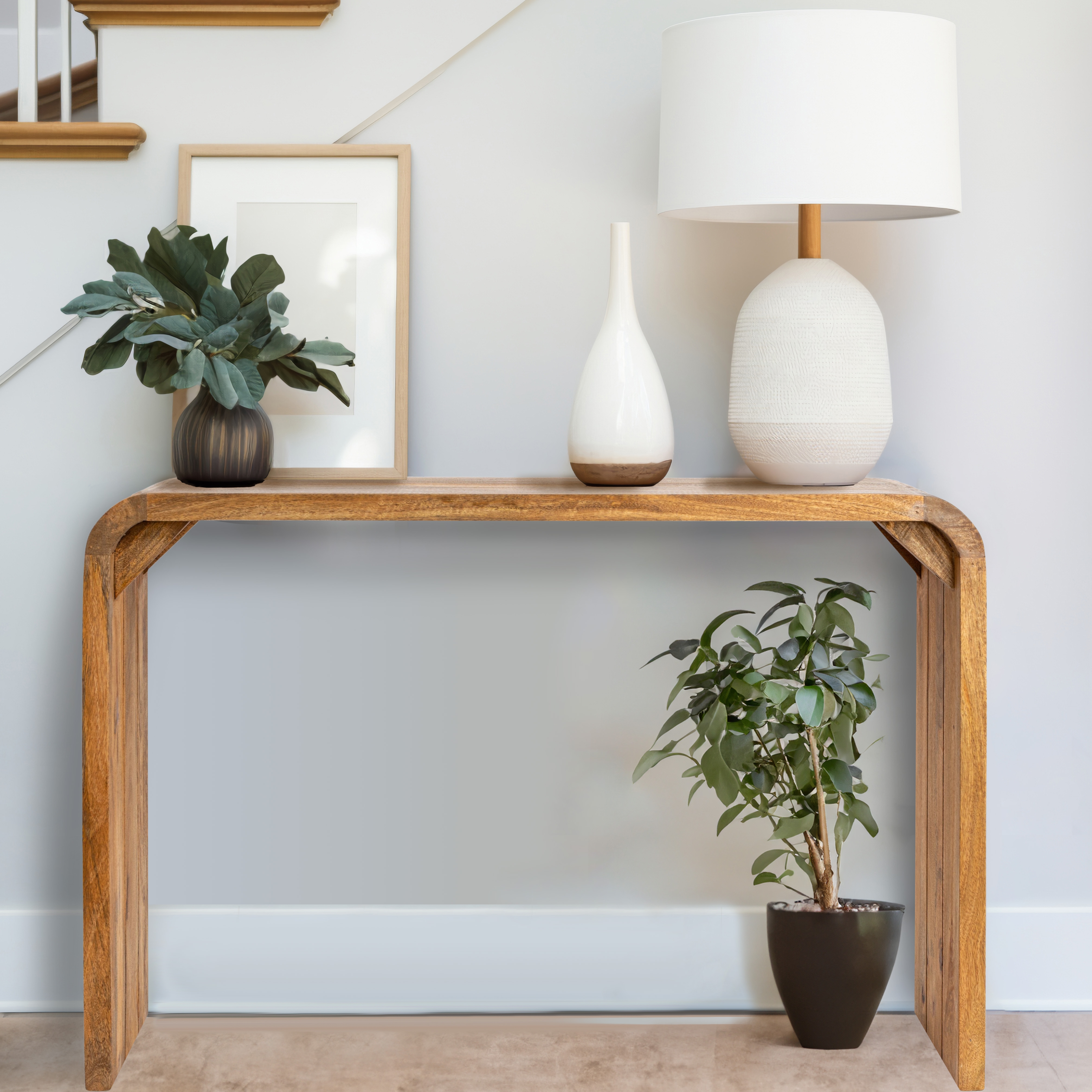 Modern Waterfall Edge Mango Wood Console Table, Natural - Image 1