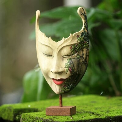 Rearden Hand Painted Modern Balinese Mask and Stand - Image 0