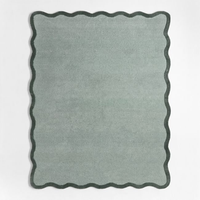 Wavy Border Muted Teal Kids Performance Area Rug 5'x8' - Image 0
