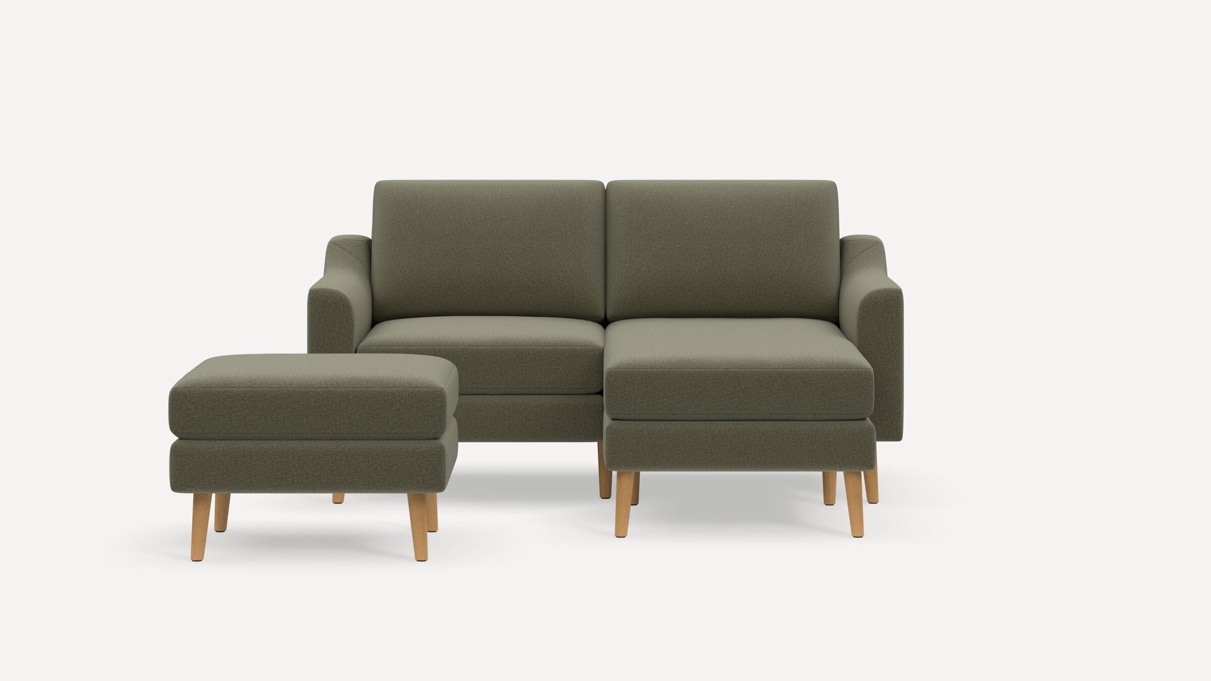 Nomad Loveseat with Chaise and Ottoman - Moss Green - Performance Flatweave / Oak - Wood / Slope - Image 0
