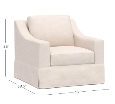 York Slope Arm Slipcovered Swivel Armchair, Down Blend Wrapped Cushions, Performance Heathered Basketweave Dove - Image 2