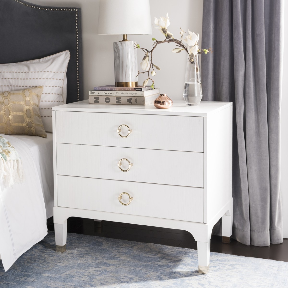 Lorna 3-Drawer Contemporary Night Stand, White - Image 1