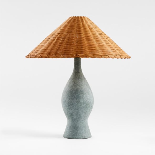 Courbe Green Ceramic Table Lamp with Rattan Shade by Athena Calderone 24.2" - Image 0