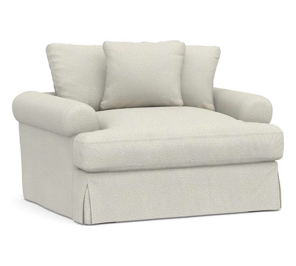 Sullivan Roll Arm Slipcovered Deep Seat Chair-and-a-Half, Down Blend Wrapped Cushions, Performance Heathered Basketweave Dove - Image 0