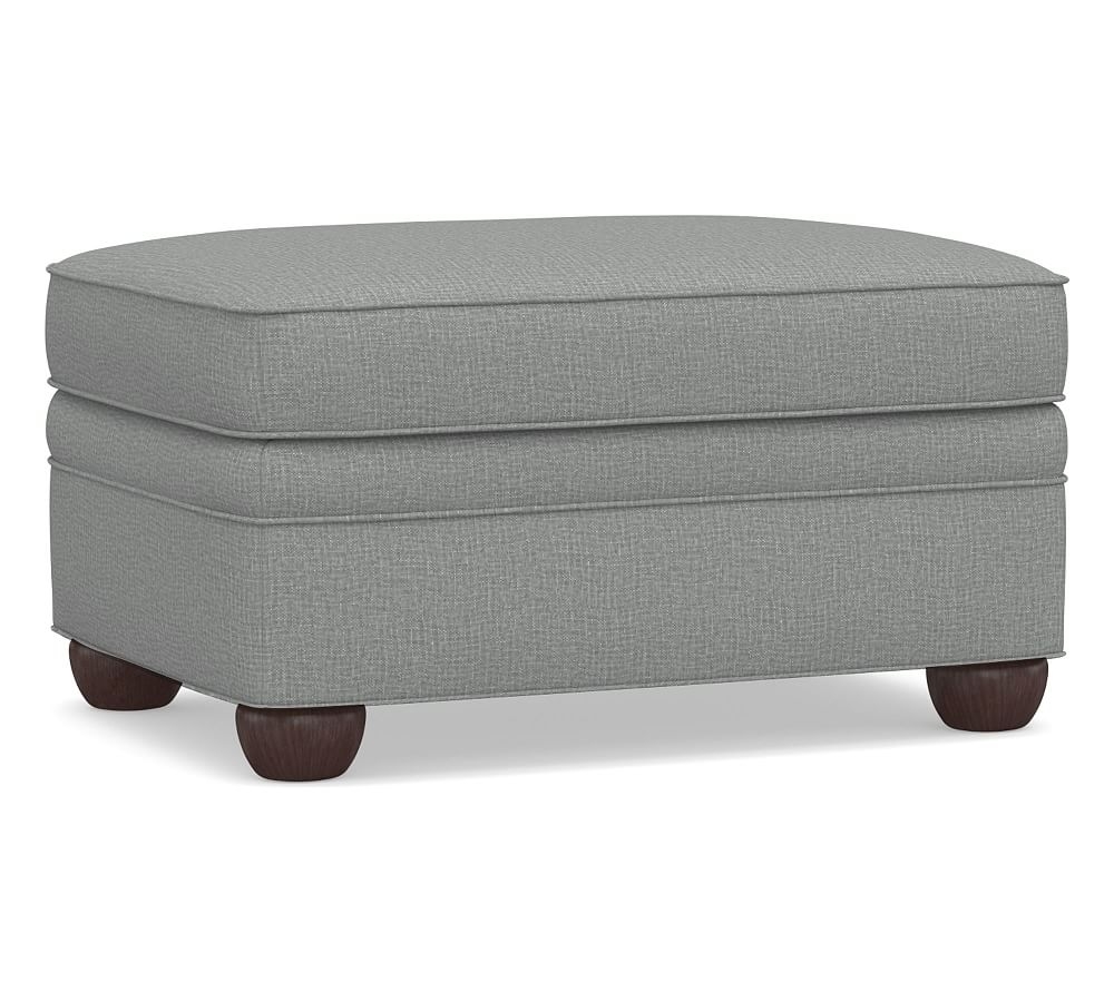 Chesterfield Upholstered Ottoman, Polyester Wrapped Cushions, Performance Brushed Basketweave Chambray - Image 0