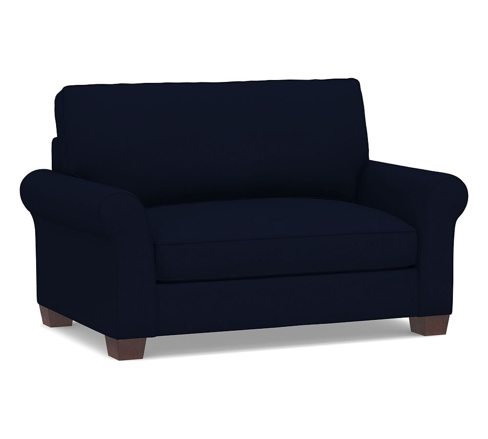 PB Comfort Roll Arm Upholstered Twin Sleeper Sofa, Box Edge, Memory Foam Cushions, Performance Everydaylinen(TM) Navy - Image 0