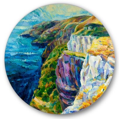 Cliffs By The Blue Ocean II - Nautical & Coastal Metal Circle Wall Art - Image 0