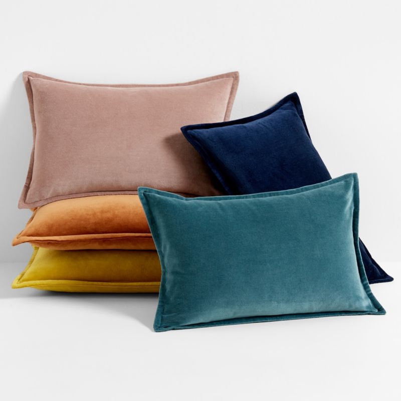 Organic Washed Cotton Velvet 18"x12" Cognac Brown Throw Pillow Cover - Image 1