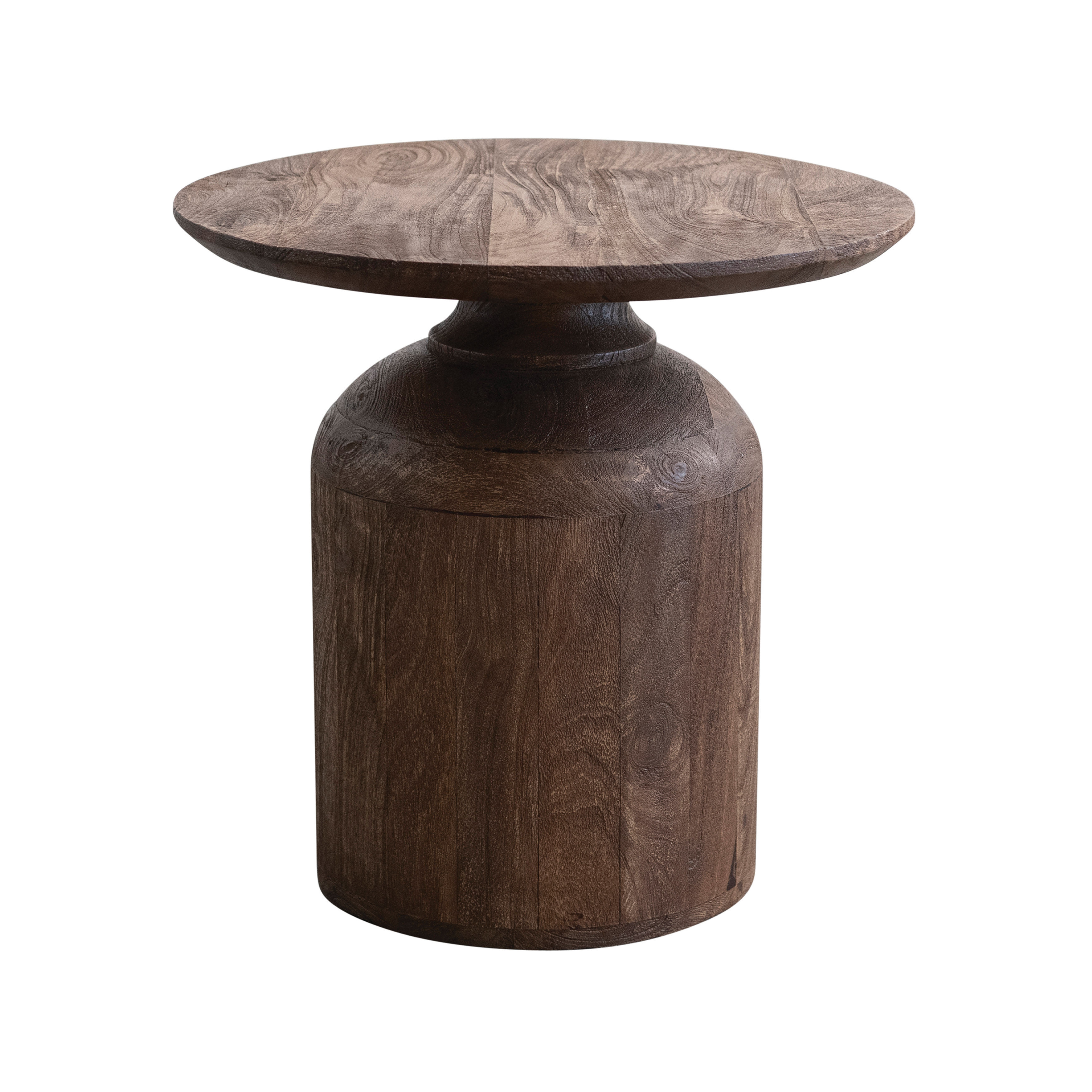 Mango Wood Side Table with Stained Finish, Brown - Image 0