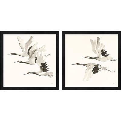 Zen Cranes Warm By Chris Paschke, Framed Art (Set Of 2) - Image 0
