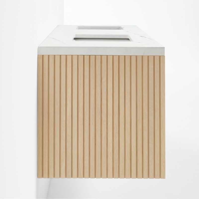 Batten 72" White Marble Top and Oak Wood Double Sink Floating Vanity - Image 6