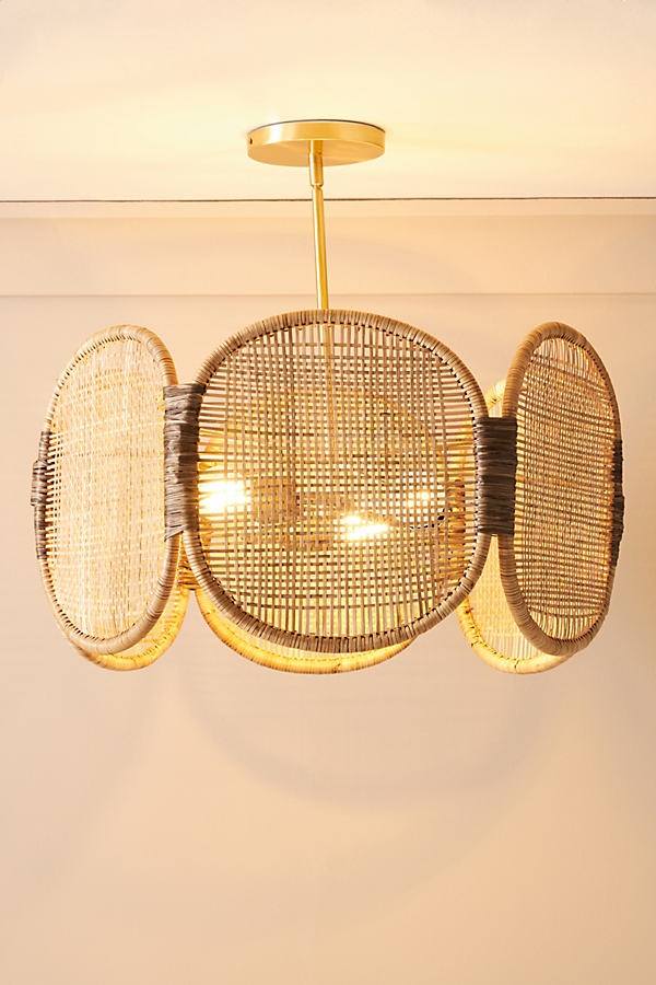 Bamboo Caned Chandelier, Beige - Image 0