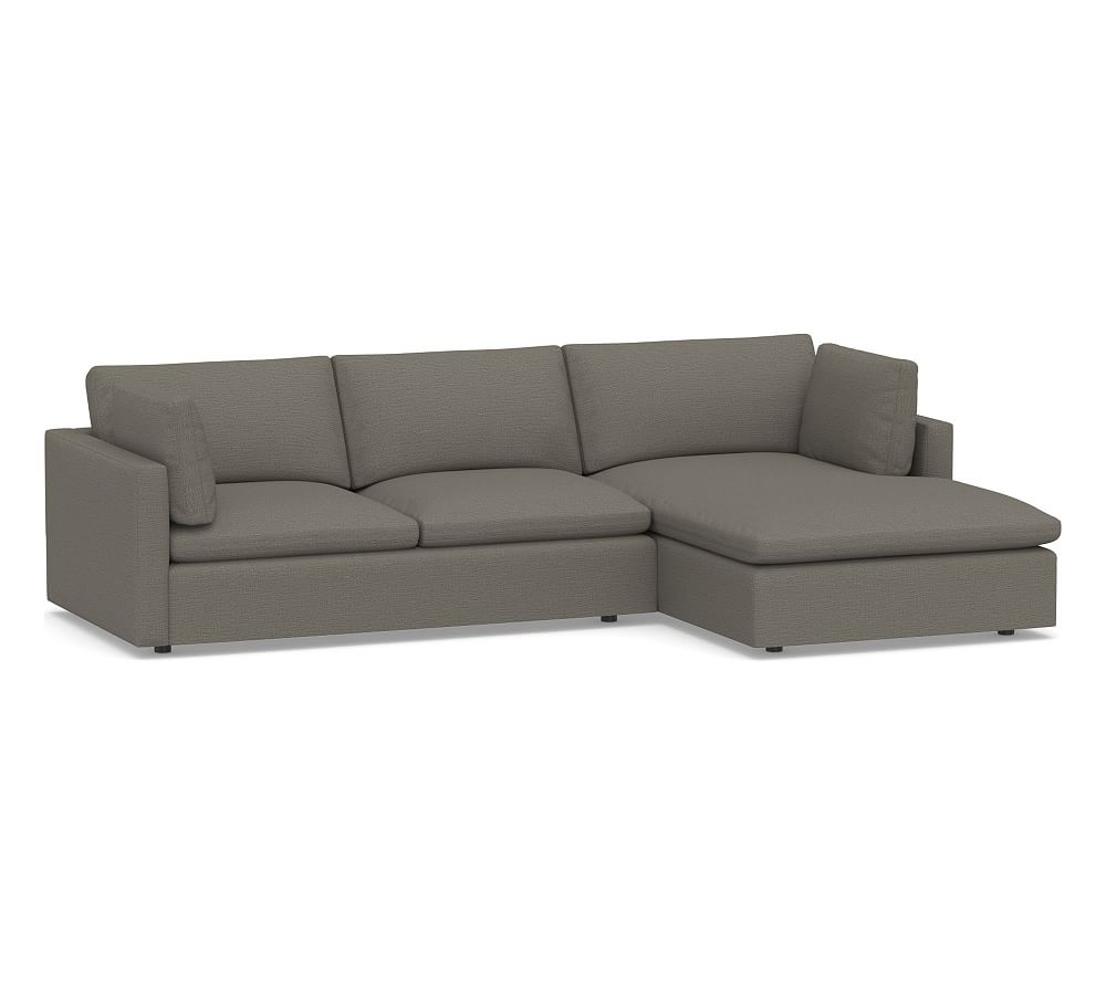 Bolinas Upholstered Left Arm Loveseat with Chaise Sectional, Down Blend Wrapped Cushions, Chunky Basketweave Metal - Image 0