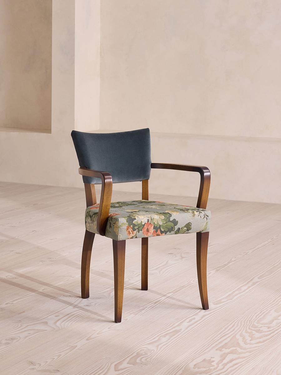 Molina Dining Armchair, Skylar Print, Grey Blue Velvet, US - Image 0