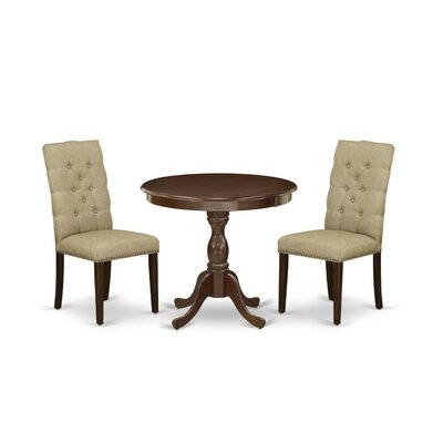 Alcott Hill® Madalena-MAH-16 3 Piece Dining Table Set - 1 Dinner Table And 2 Dark Khaki Upholstered Chairs - Mahogany Finish - Image 0