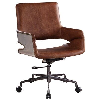 Faux Leather Upholstered Wooden Office Chair With Lift Mechanism,Brown - Image 0