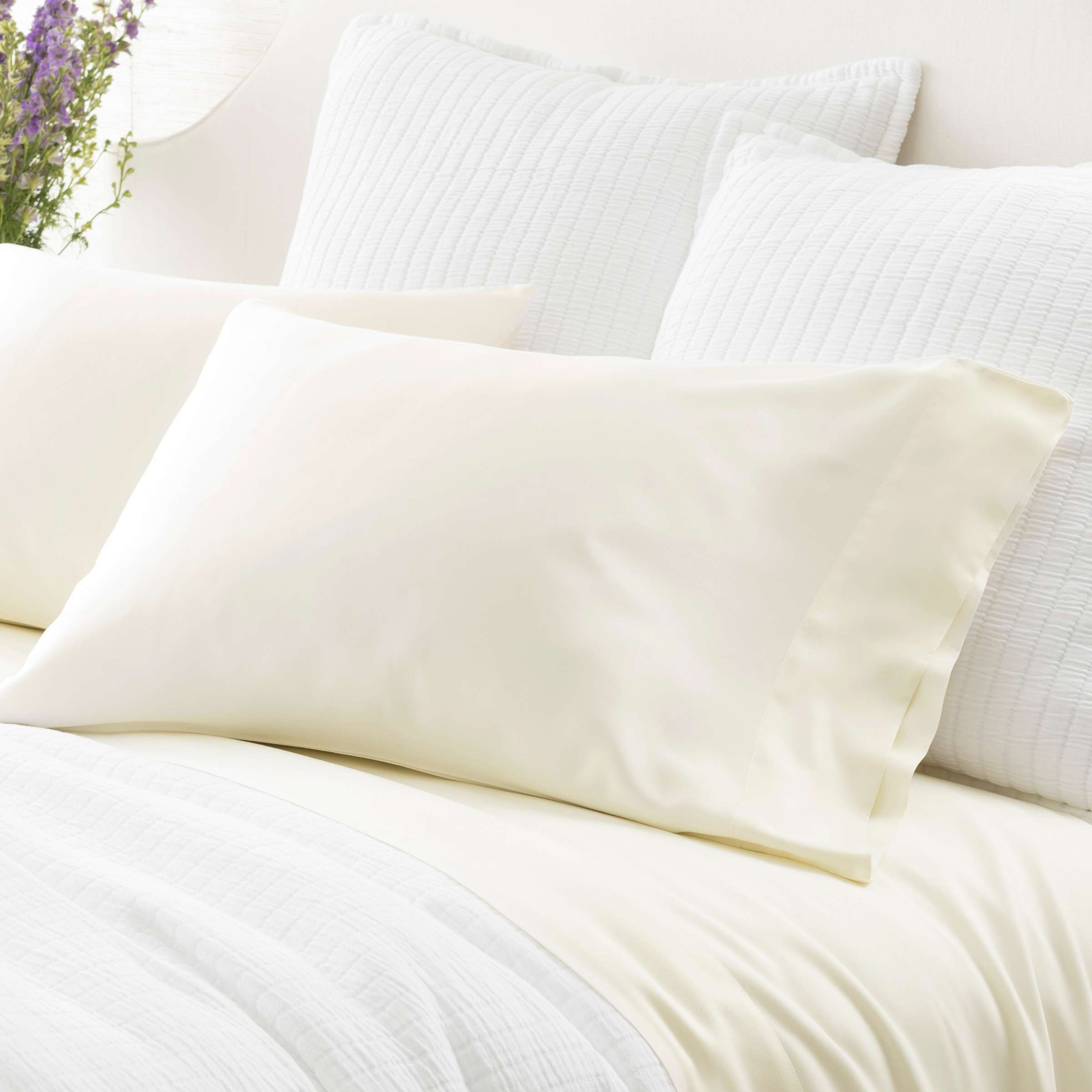 Silken Solid Ivory Pillowcases - Image 0