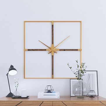 Holly Wall Clock, Gold & Wood - Image 1