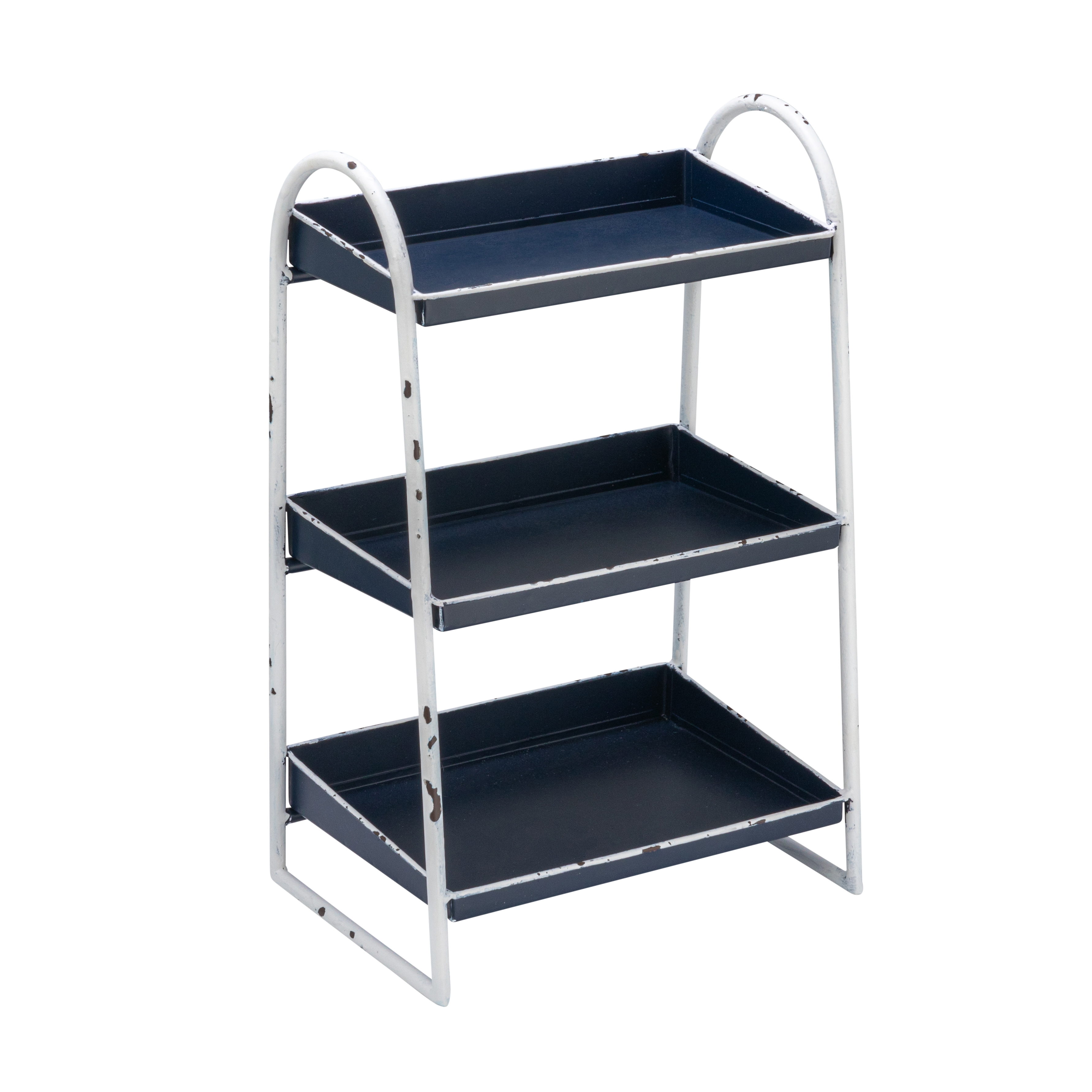Heavily Distressed Navy 3-Tier Metal Tray with White Frame & Rim - Image 0