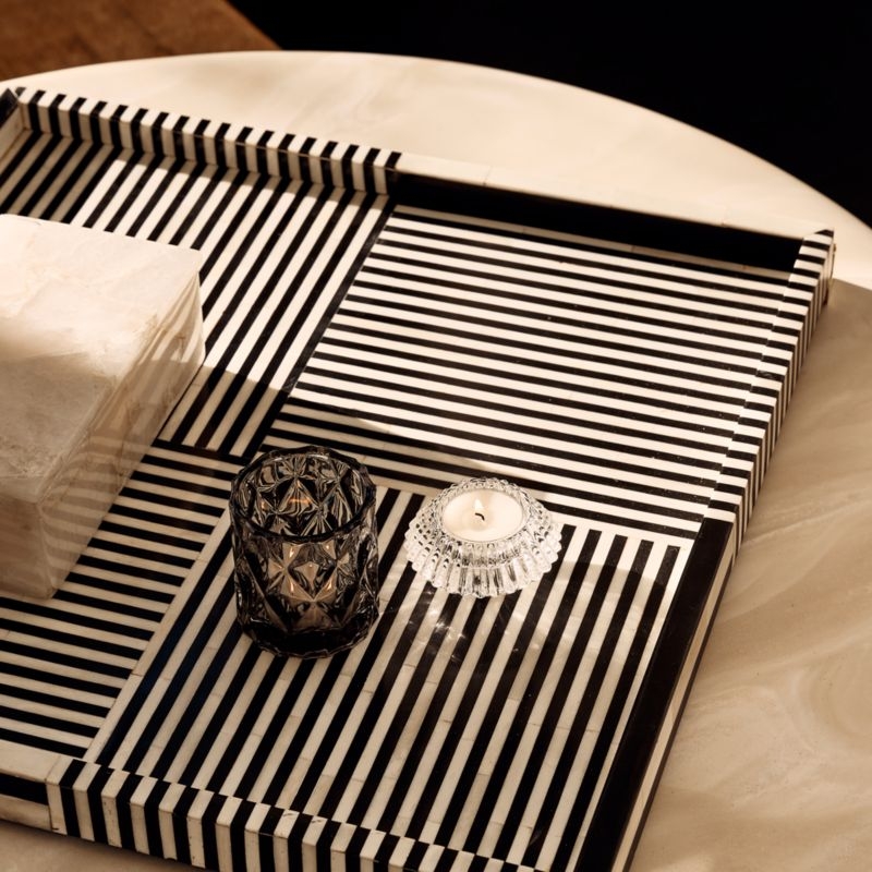 Eadie Black and White Bone Resin Decorative Tray 20"x20" - Image 4