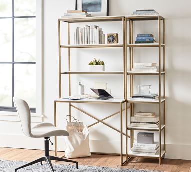 Delaney Marble Tall Bookcase, Brass - Image 1