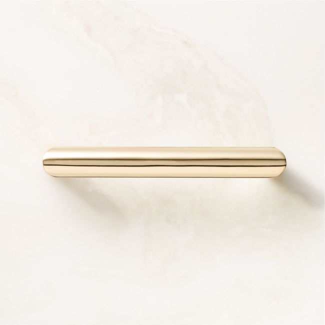 Curveaux Unlacquered Polished Brass Cabinet Handle 4'' - Image 0