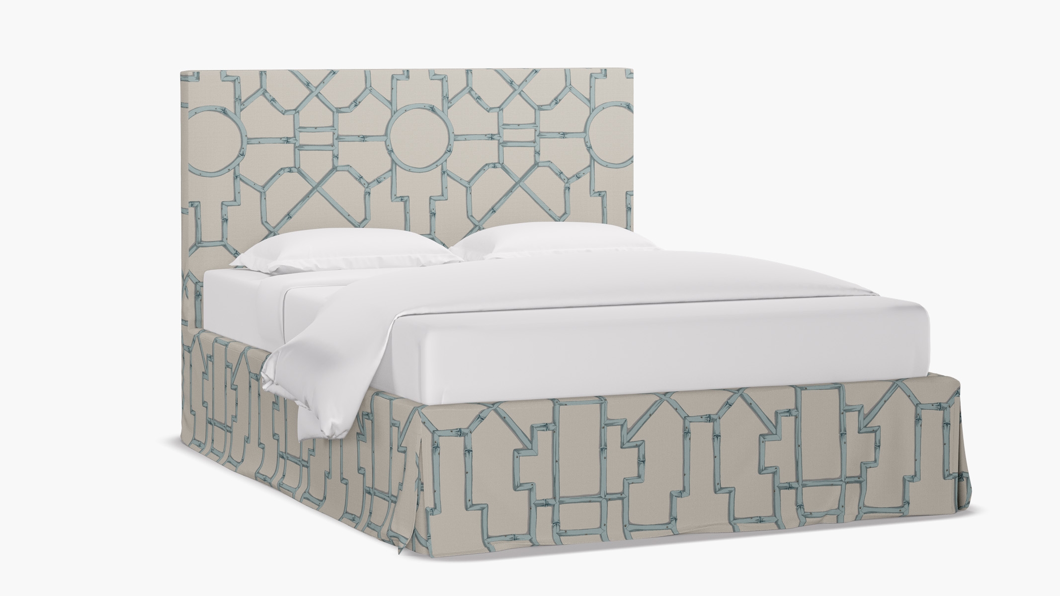 Slipcovered Bed, Blue Baldwin Bamboo, Queen - Image 1