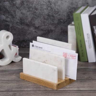 Almanor Natural Marble and Mango Wood Letter and Document Sorter Paper Organizer - Image 0