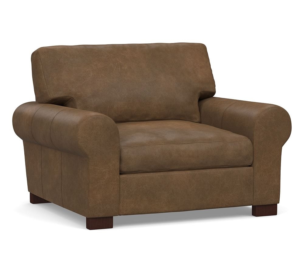 Turner Roll Arm Leather Grand Armchair 48", Down Blend Wrapped Cushions, Churchfield Chocolate - Image 0