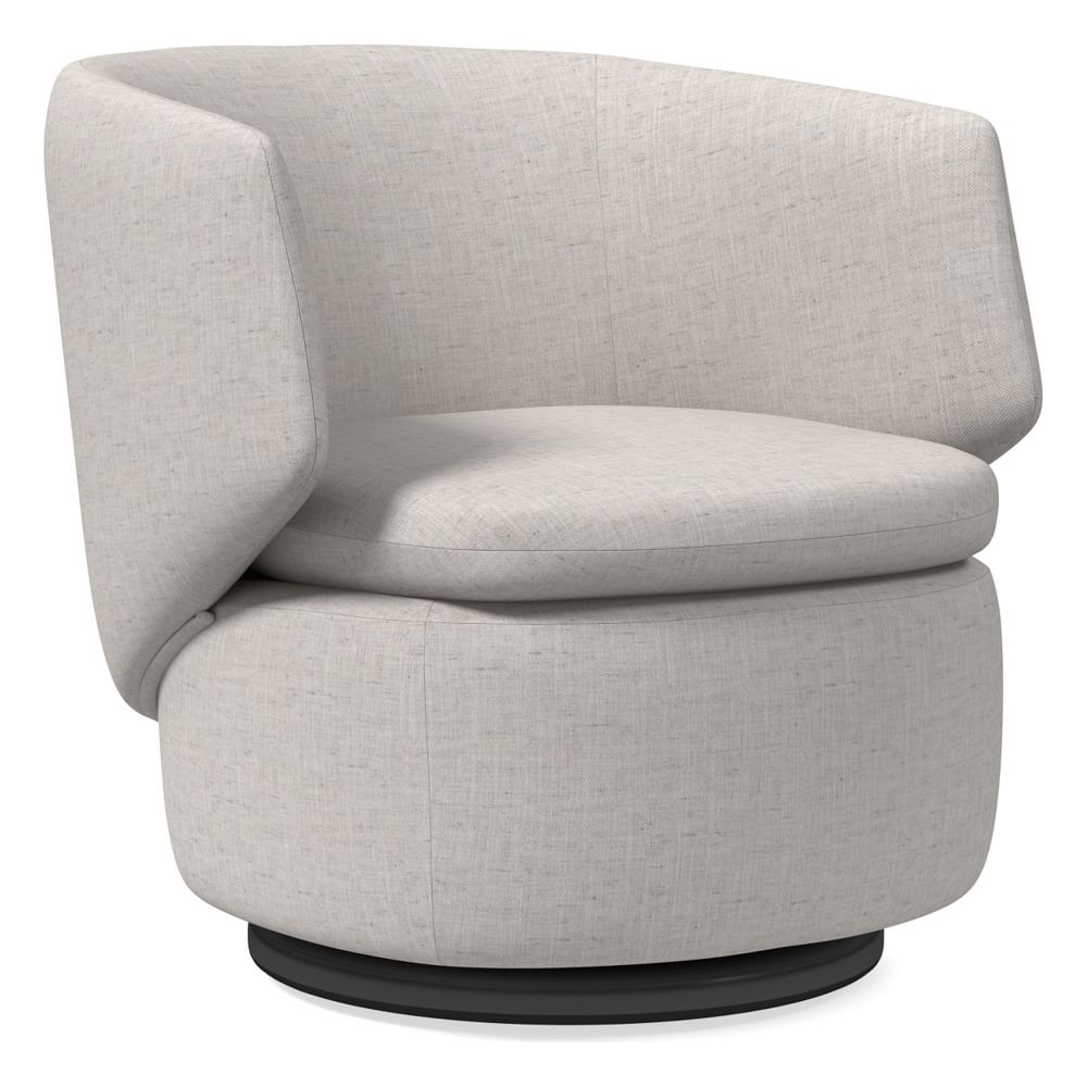 Crescent Swivel Chair, Poly, Performance Coastal Linen, White, Concealed Supports - Image 0