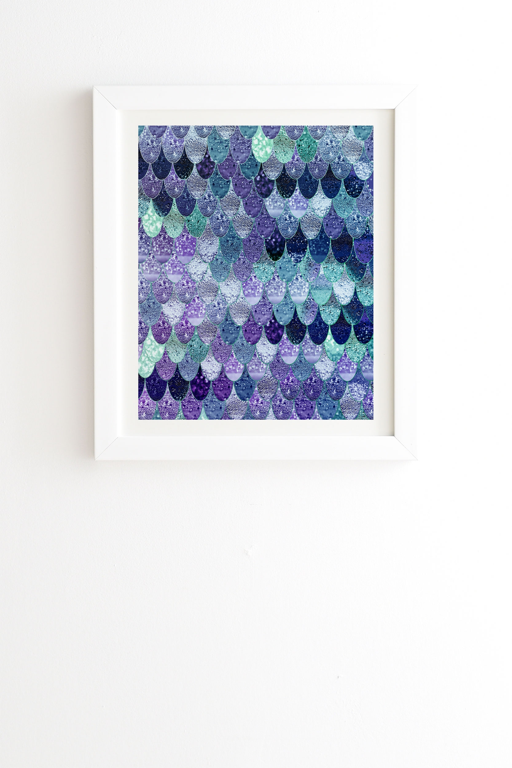 1p Summer Mermaid Purple Mint by Monika Strigel - Framed Wall Art Basic White 19" x 22.4" - Image 0
