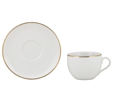 Metallic Rim Coupe Porcelain Espresso Cup &amp; Saucer, Set of 6 - Silver - Image 5
