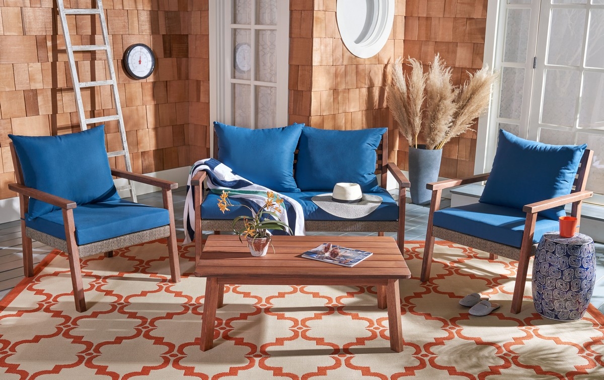 Indoor-Outdoor Reid 4 Pc Living Set - Natural/Navy - Safavieh - Image 1