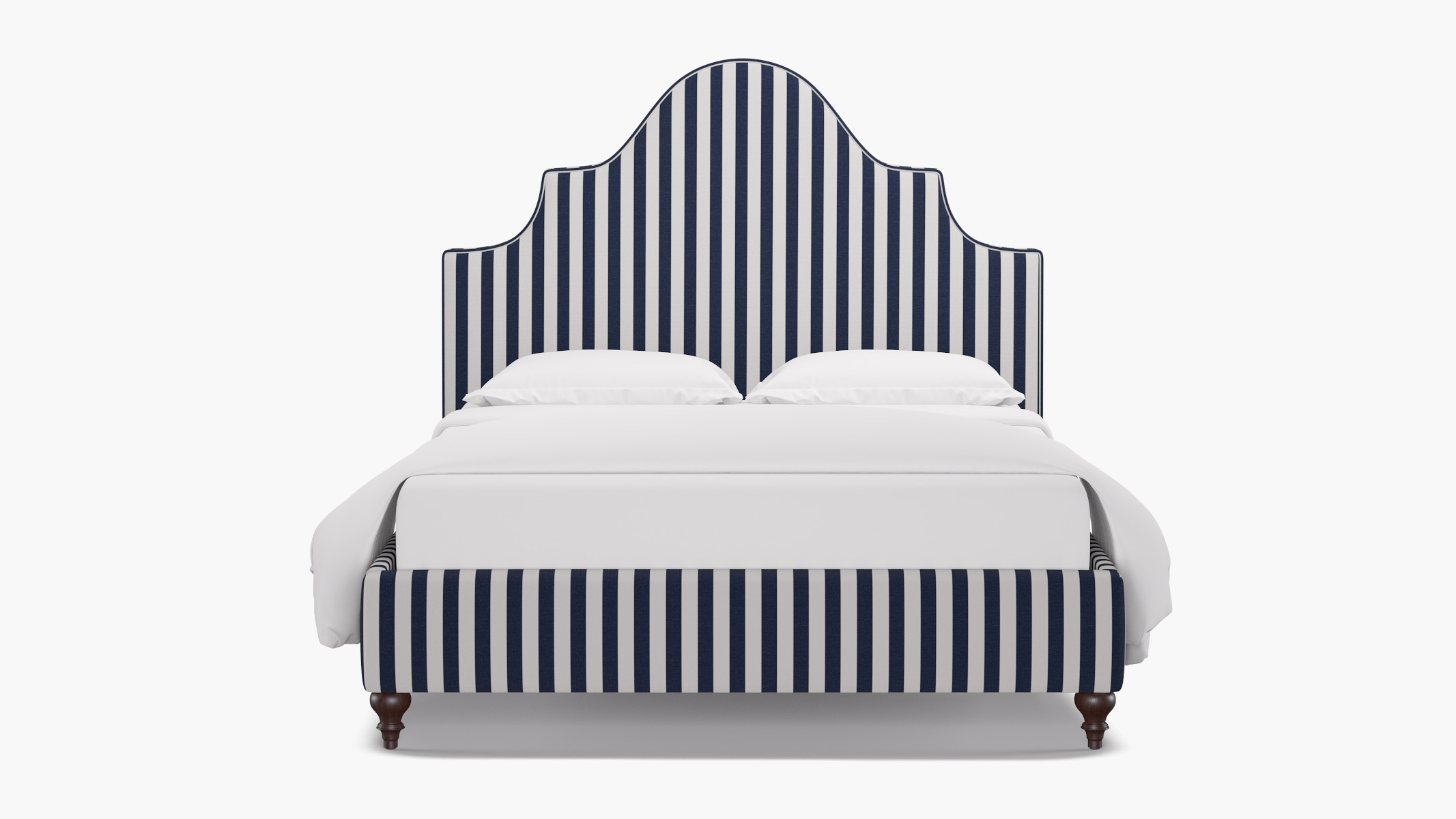 Statement Bed, Navy Cabana Stripe, Espresso Traditional Turned Leg, King - Image 0