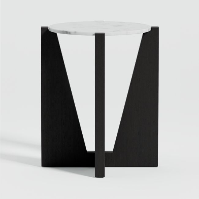 Miro White Marble Round End Table with Black Ebonized White Oak Wood Base - Image 0