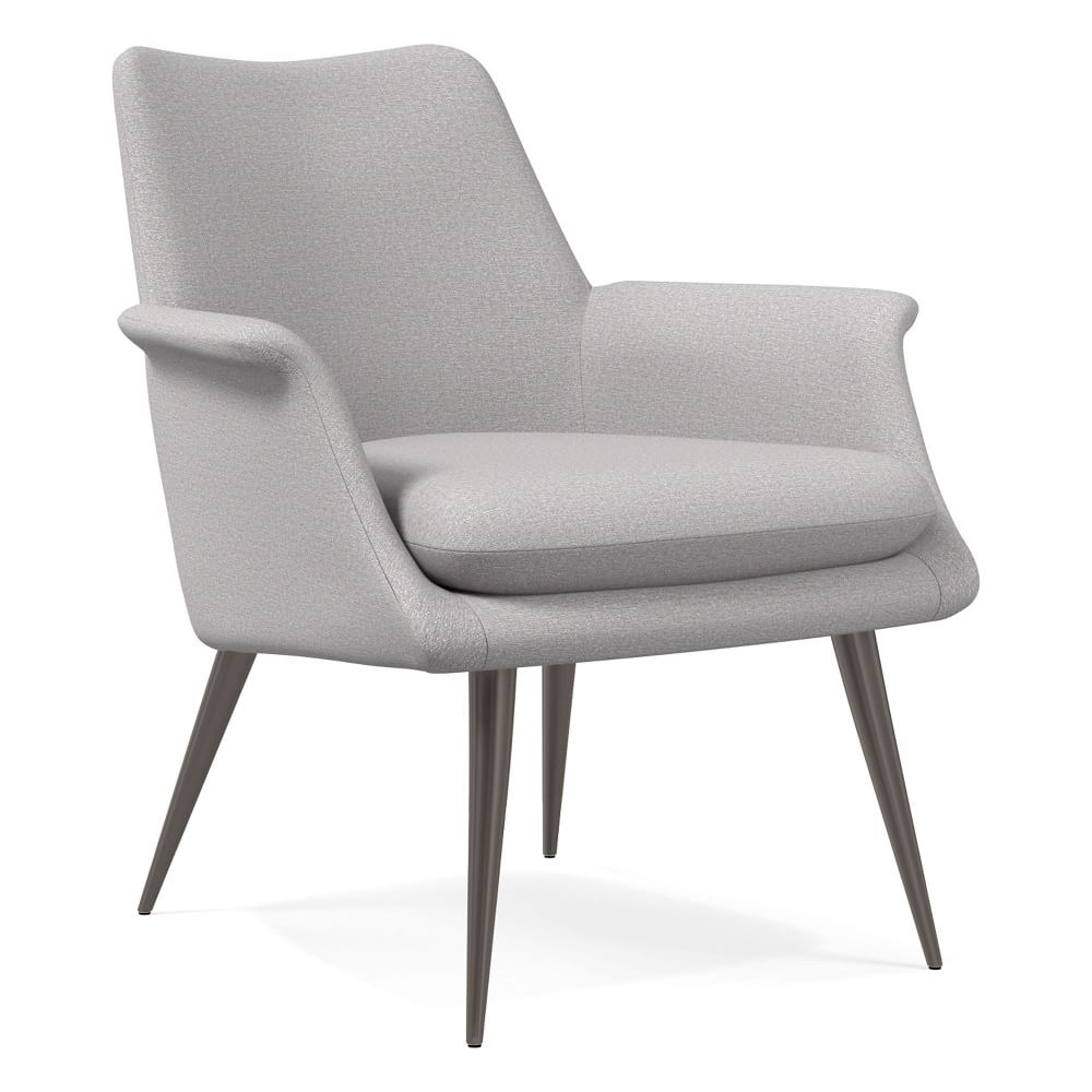 Open Box: Finley Flare Chair, Poly, Chenille Tweed, Frost Gray, Burnished Bronze - Image 0