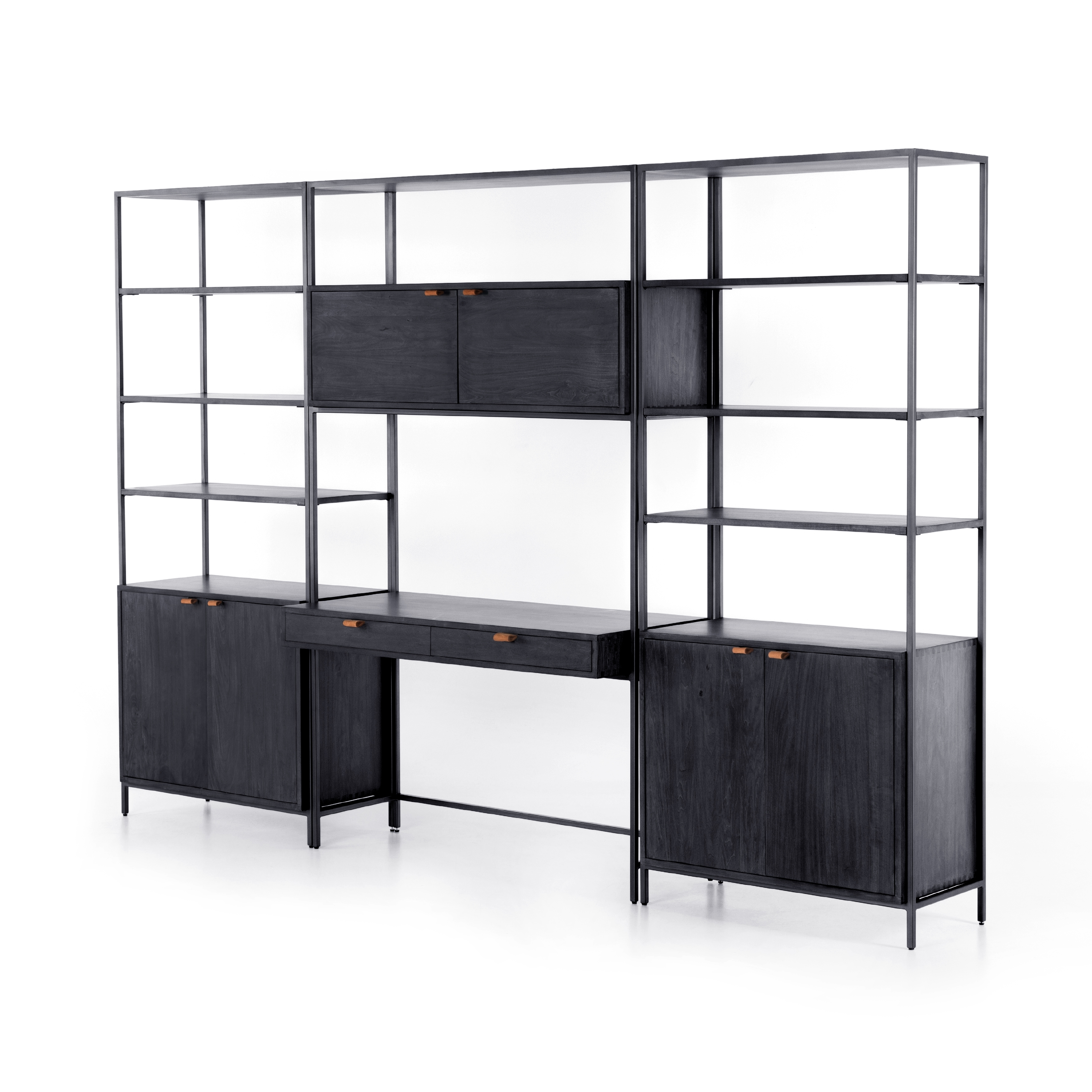 Trey Modular Wall-2 Bookcase-Desk-Black - Image 0