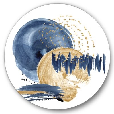 Dark Blue & Gold Abstract Circle Ocean Texture - Modern Metal Circle Wall Art - Image 0