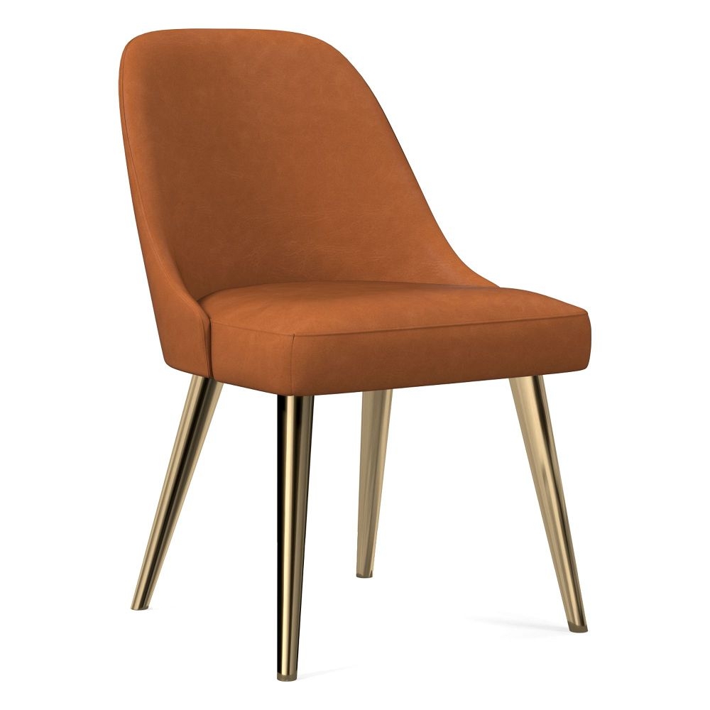 Mid-Century Upholstered Dining Chair Vegan Leather Saddle Blackened Brass - Image 0