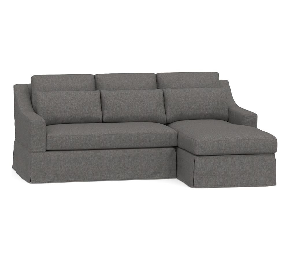 York Slope Arm Slipcovered Deep Seat Left Arm Sofa with Chaise Sectional, Bench Cushion, Down Blend Wrapped Cushions, Performance Brushed Basketweave Slate - Image 0