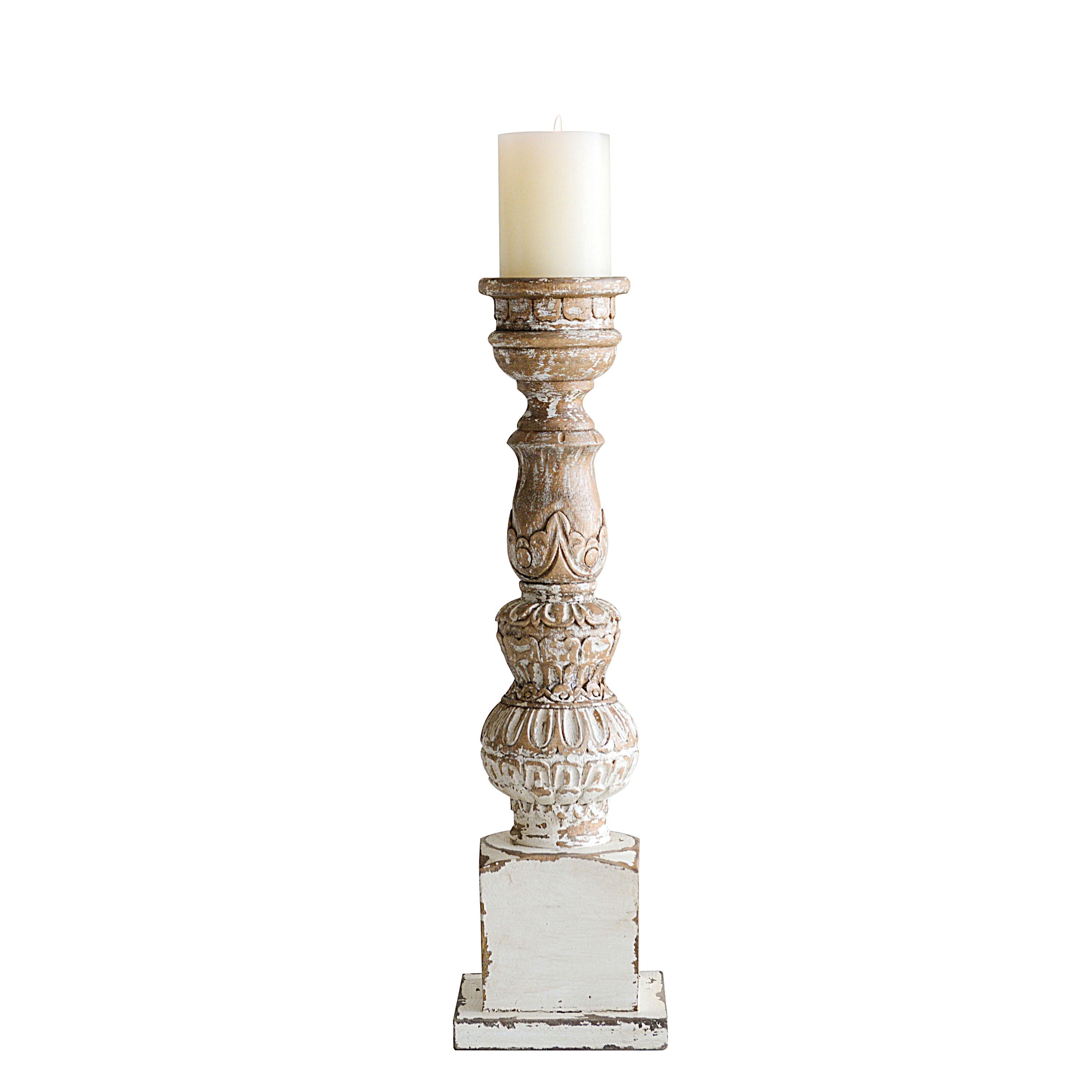 Hand Carved Mango Wood Pillar Candleholder - Image 0