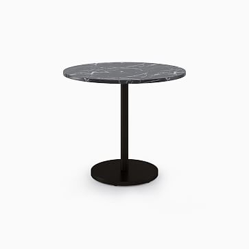 Restaurant Table, Top 30" Round, White Faux Marble, Dining Ht Orbit Base, Bronze/Brass - Image 2