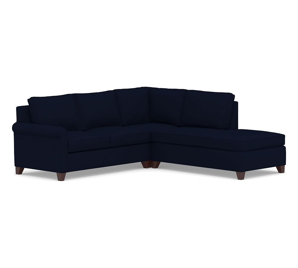Cameron Roll Arm Upholstered Left 3-Piece Bumper Sectional, Polyester Wrapped Cushions, Performance Everydaylinen(TM) Navy - Image 0