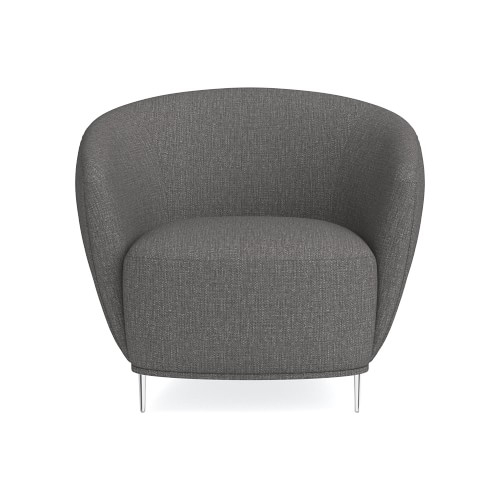 Alexis Pleated Chair, Standard Cushion, Perennials Performance Melange Weave, Gray, Polished Nickel - Image 0