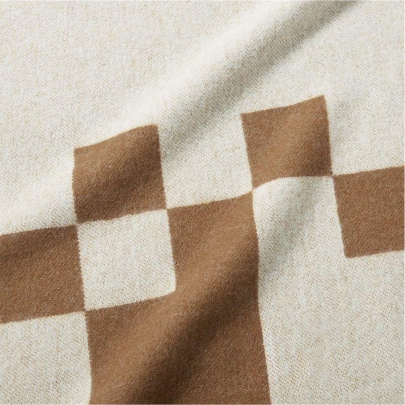 Check Tobacco Brown Merino Wool Throw Blanket 50"x70" - Image 3