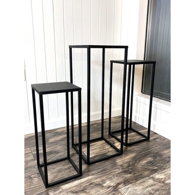 Set Of 3 Nesting Metal Plant Stand, Side End Table Set, Black - Image 0