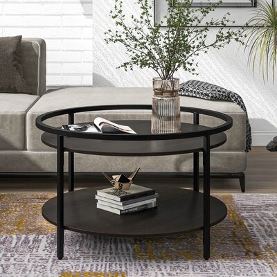 ON-TREND Cocktail Table Round Coffee Table Modern Industrial Design With Sink Top For Livingroom (BROWN) - Image 0