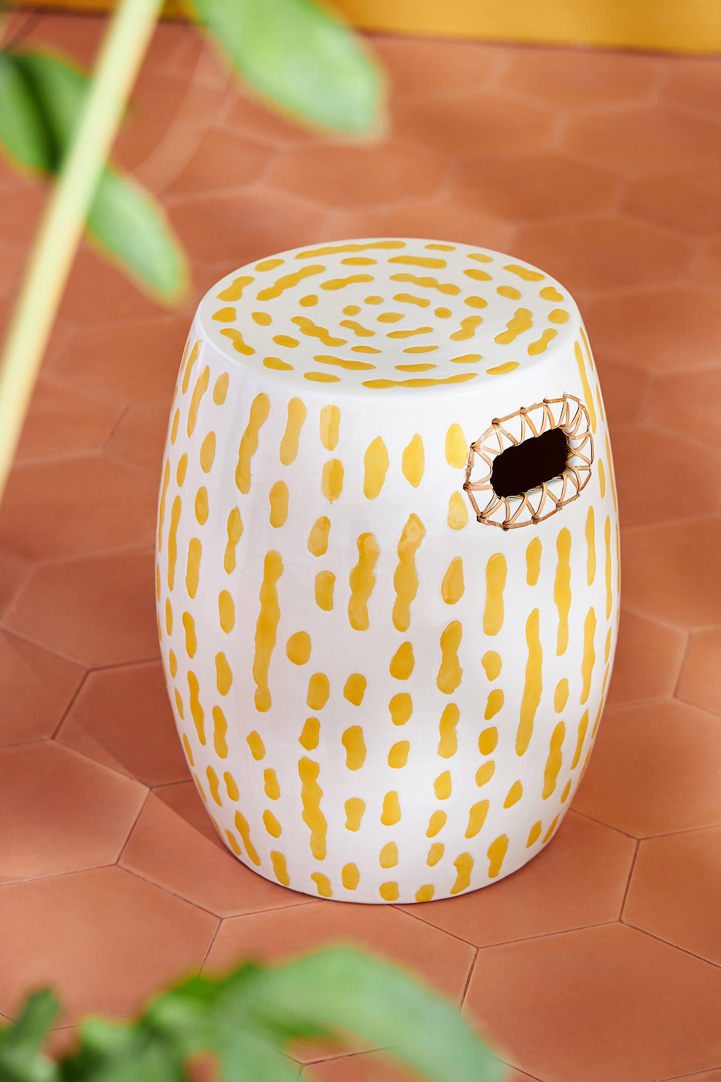 Striped Ceramic Side Table By Anthropologie in Yellow - Image 0